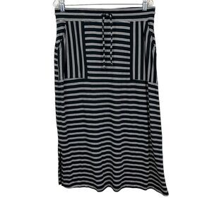 T by‎ Talbots Womens Maxi Skirt Striped Stretch Drawstring Pockets Black White M